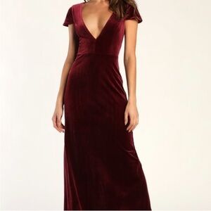 Lulu's Wine Velvet Long Dress